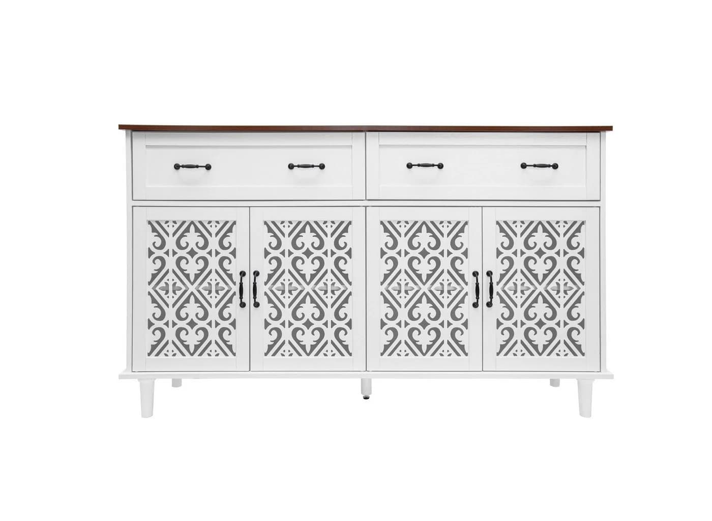 i@home Sideboard Vintage 4 Türen 2 Schubladen Weiß Massivholzplatte