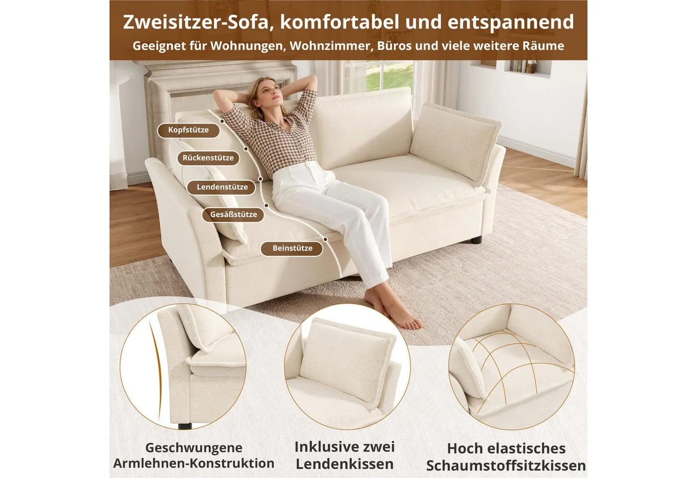 i@home Modulares Sofa-Set 3-Sitzer + 2-Sitzer Chenille Beige Modern - Bild 4