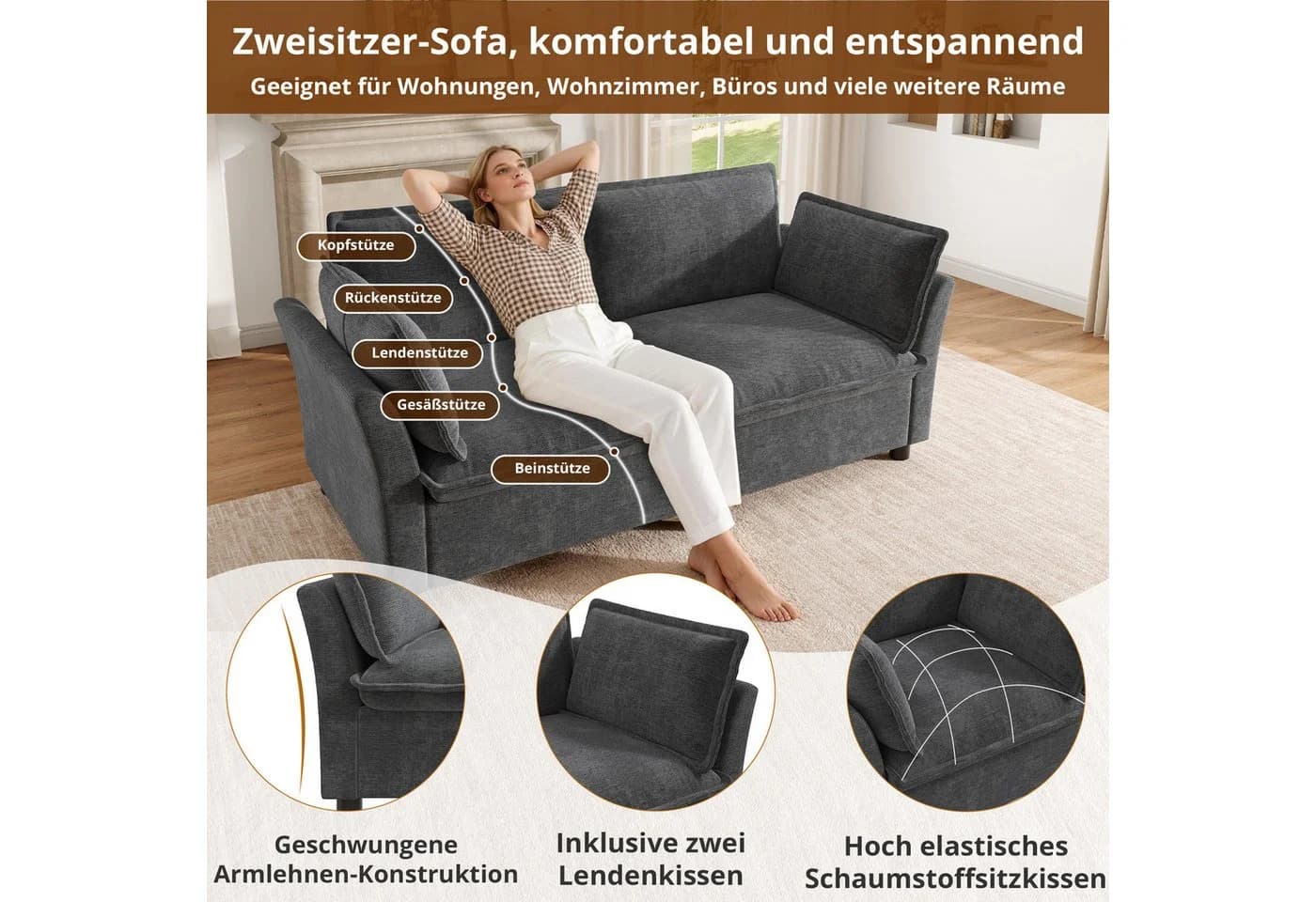 i@home Modulares Sofa-Set 3-2-1 Grau Chenille Modern - Bild 3