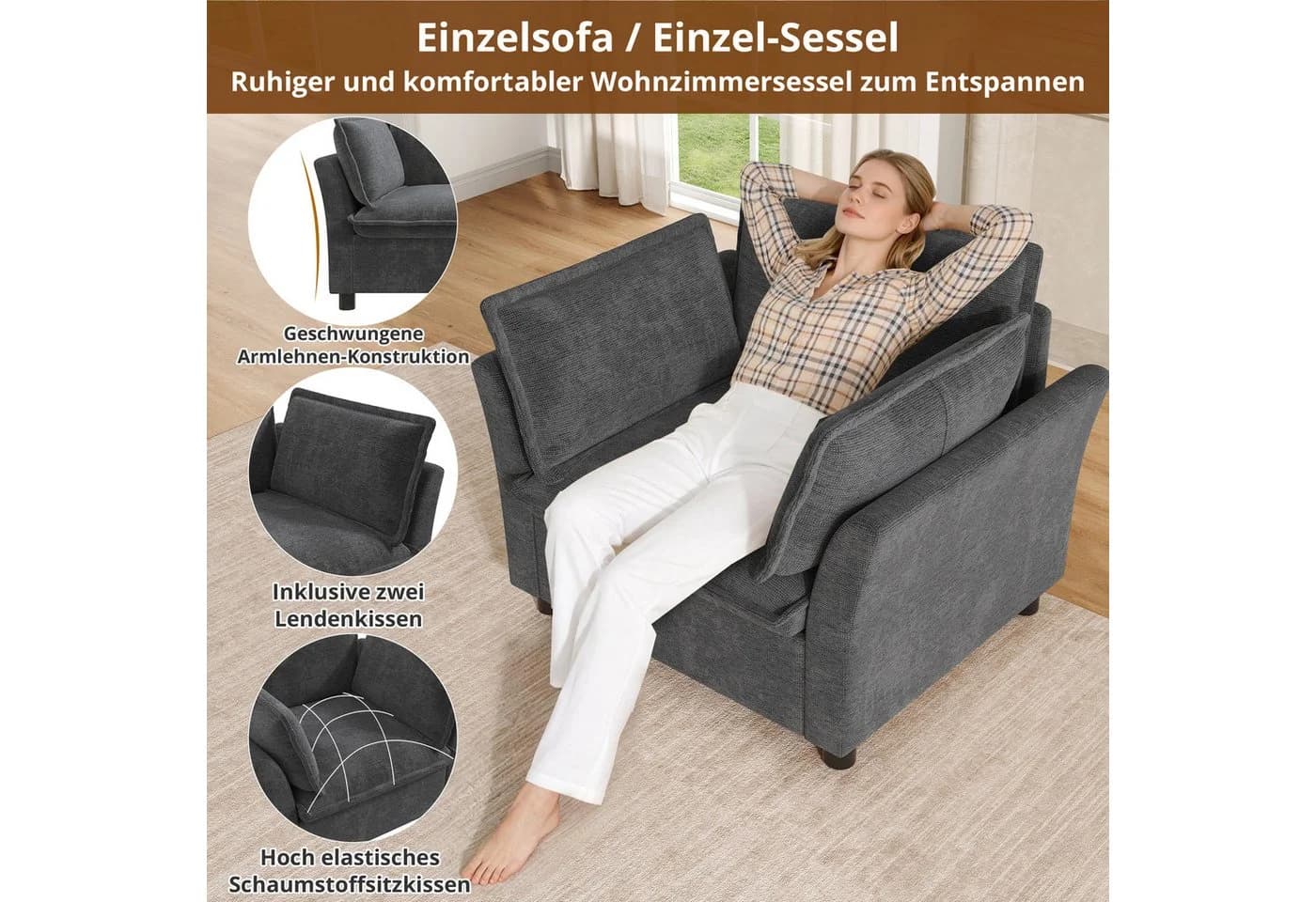 i@home Modulares Sofa-Set 3-2-1 Grau Chenille Modern - Bild 5