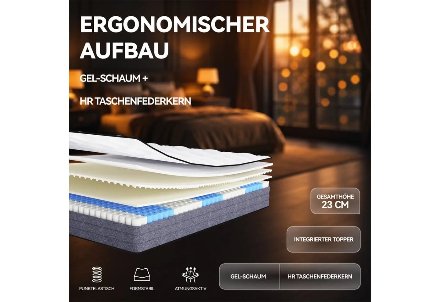 NORDICHAUS Taschenfederkernmatratze Duo H3/H4 7-Zonen Hybrid 20cm grau/weiß - Bild 4