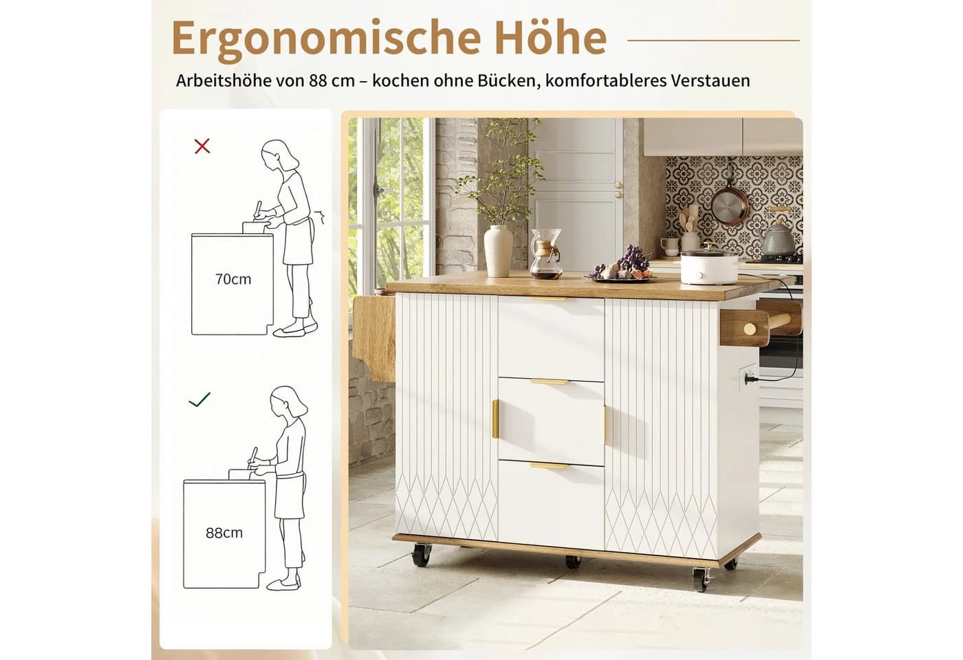 i@home Kücheninsel Servierwagen mit ausklappbarer Arbeitsplatte - Bild 4