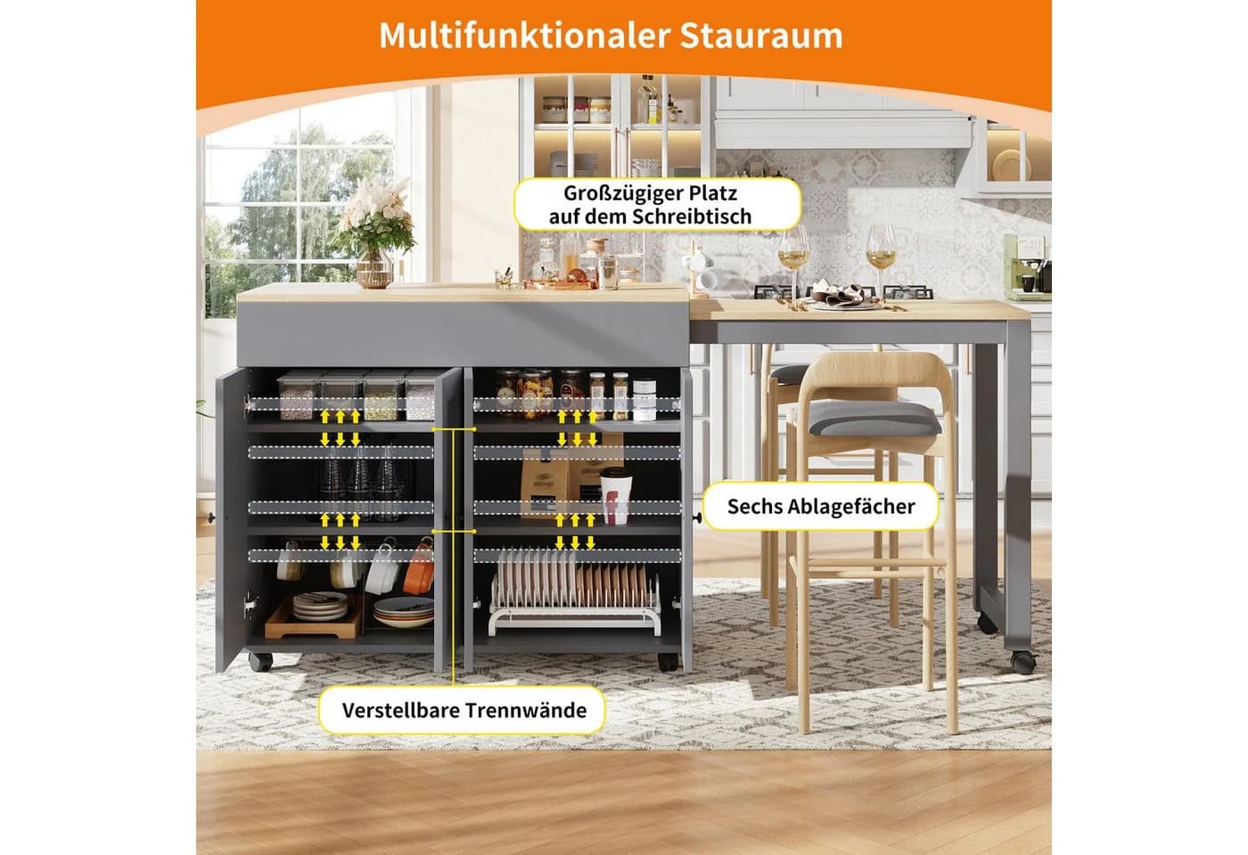 i@home Ausziehbarer Bartisch Grau/Weiß mit Stauraum - Bild 3