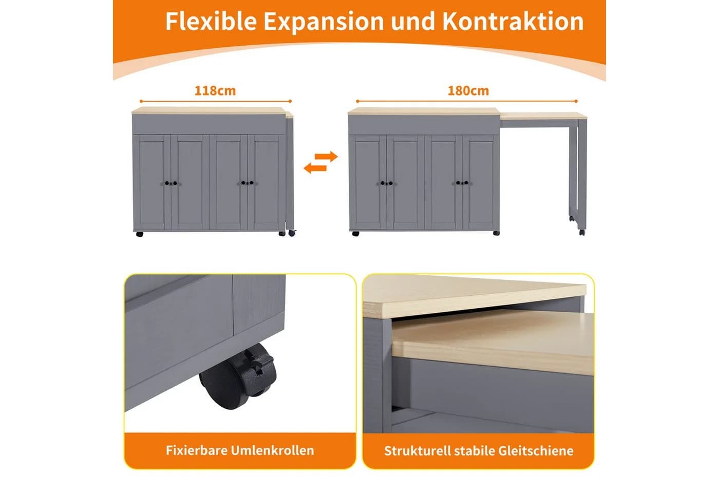 i@home Ausziehbarer Bartisch Grau/Weiß mit Stauraum - Bild 5