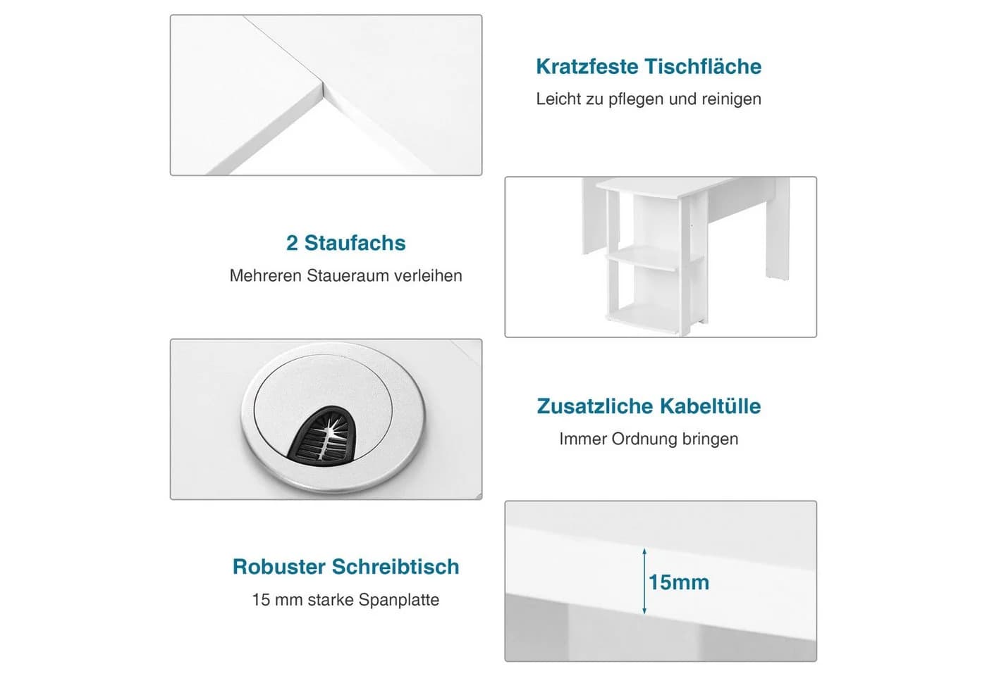 i@home Gaming Eckschreibtisch L-Form Weiß mit Ablage - Bild 5