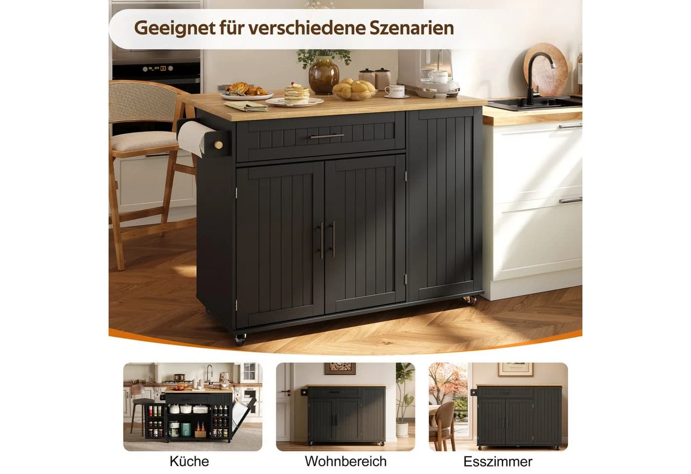 i@home Kücheninsel mit klappbarer Arbeitsplatte & Mülleimerschrank - Bild 3