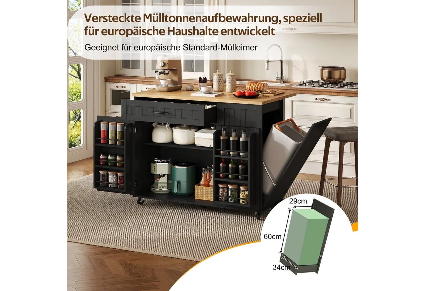 i@home Kücheninsel mit klappbarer Arbeitsplatte & Mülleimerschrank - Bild 5