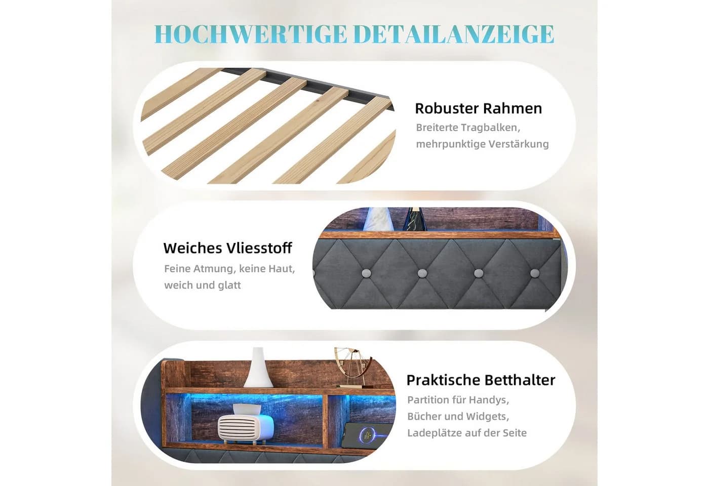 i@home Schlafsofa Ausziehbar mit Stauraum-Kopfteil Grau/Beige - Bild 3