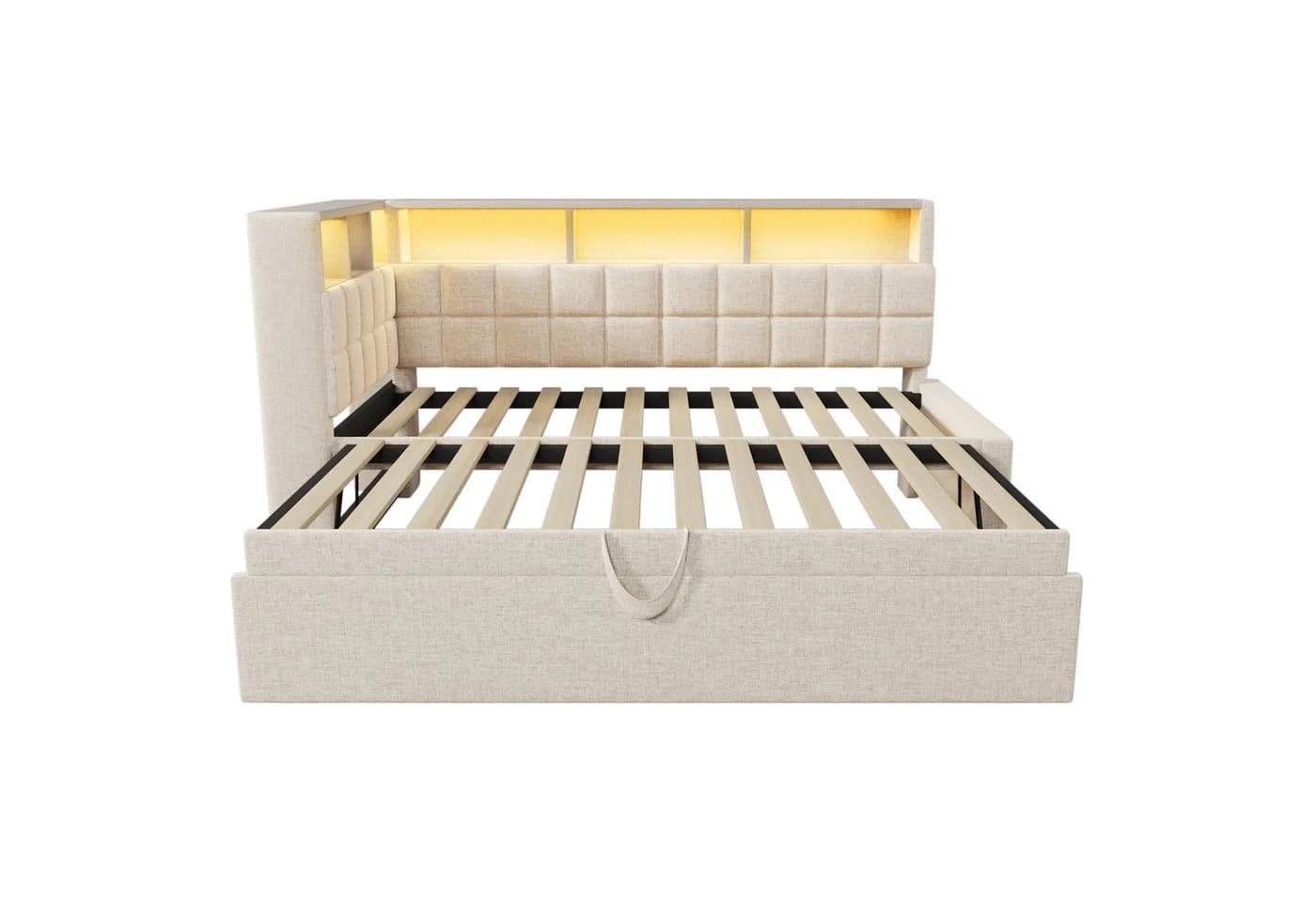 i@home Polsterbett 90x200 mit Ausziehbett, LED & Bluetooth, Leinen