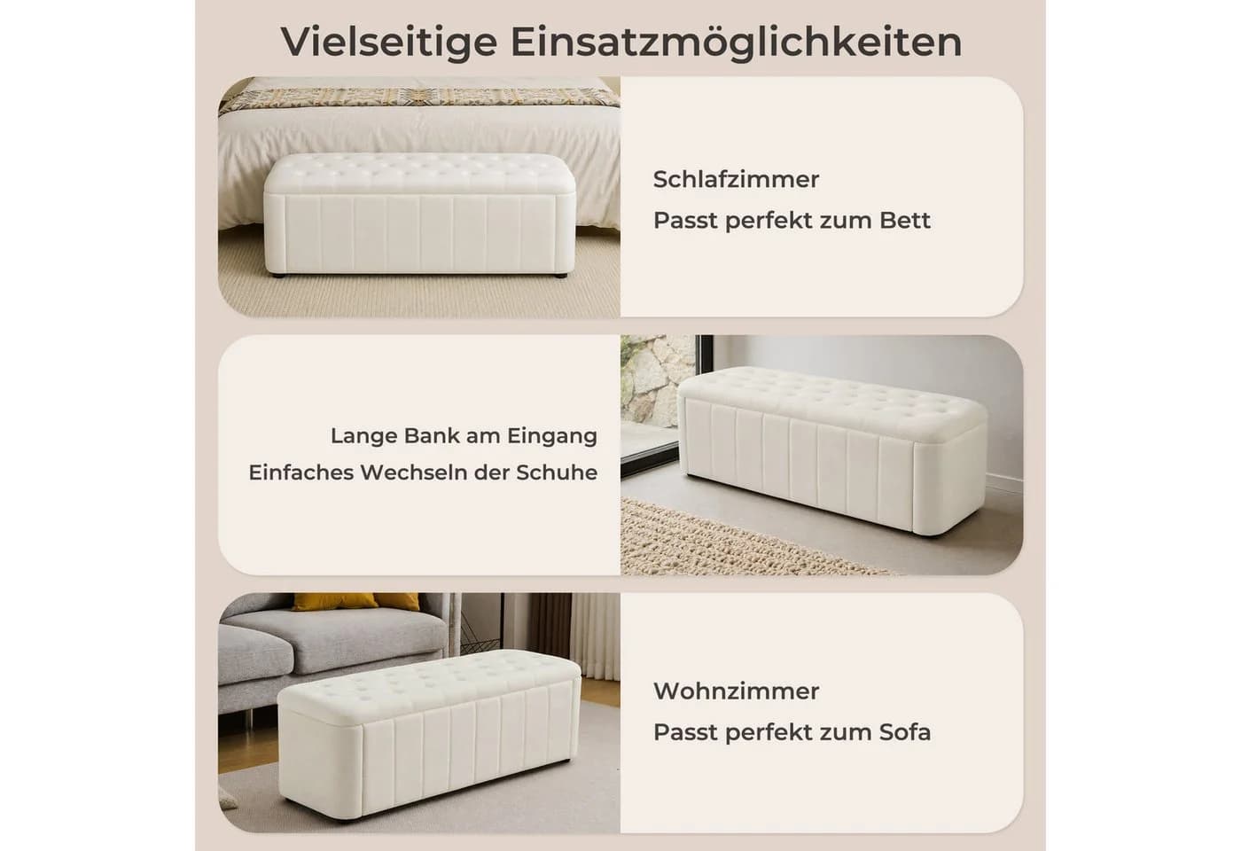 i@home Bettbank mit Stauraum Samt Beige Grau - Bild 3