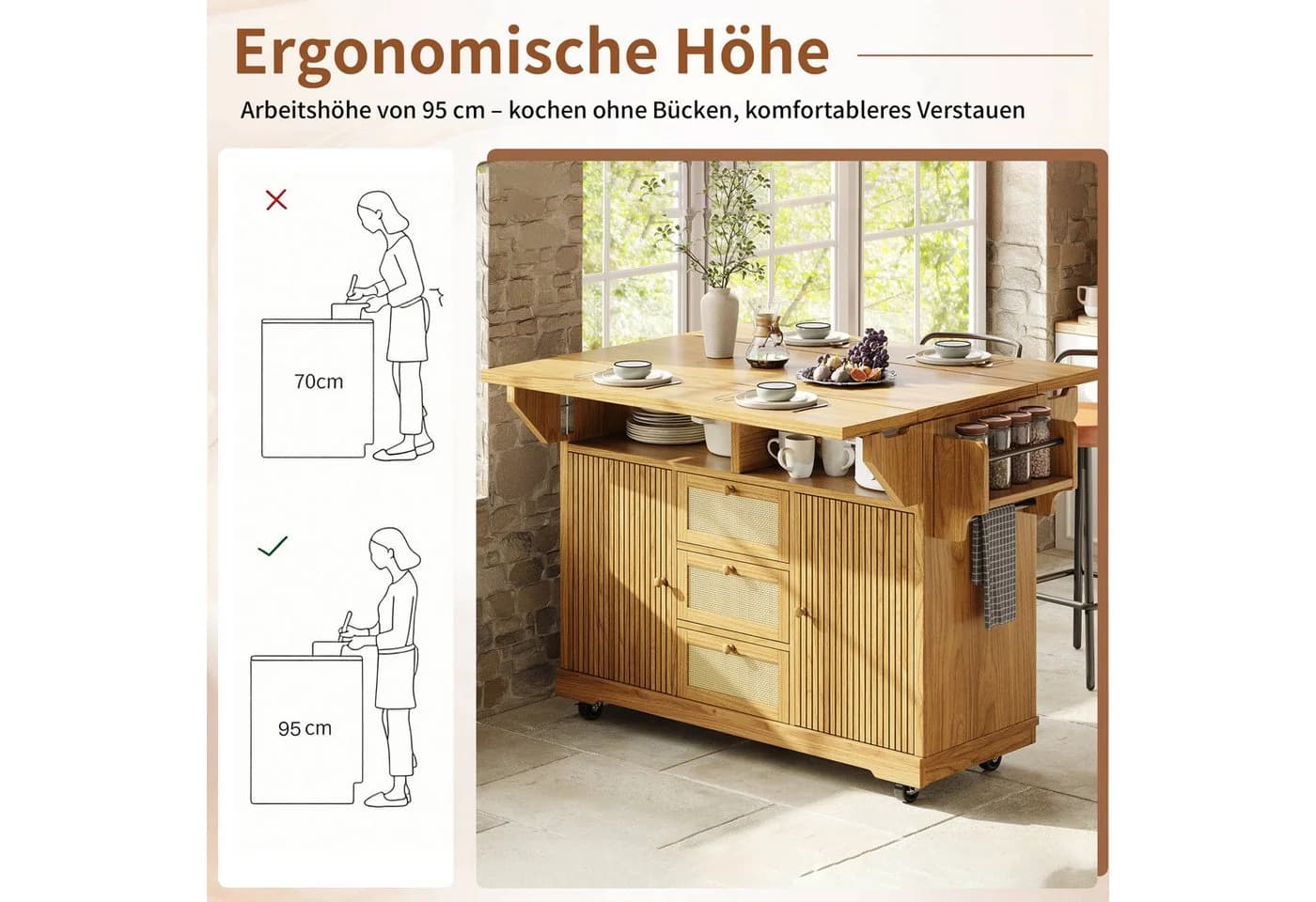i@home Kücheninsel mit ausklappbaren Seiten und PE-Rattan - Bild 3