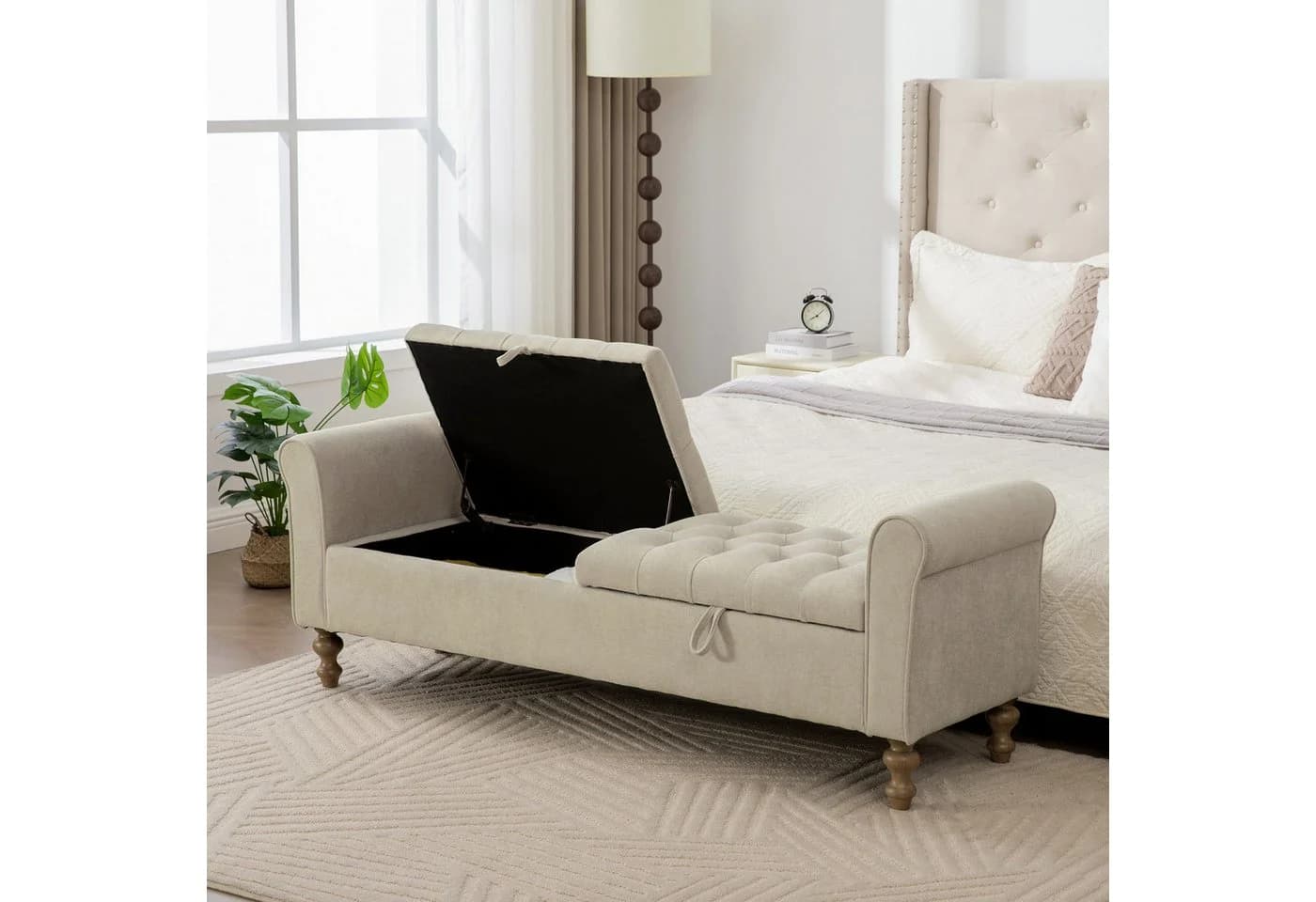i@home Bettbank Hocker mit Stauraum Beige Chenille - Bild 2
