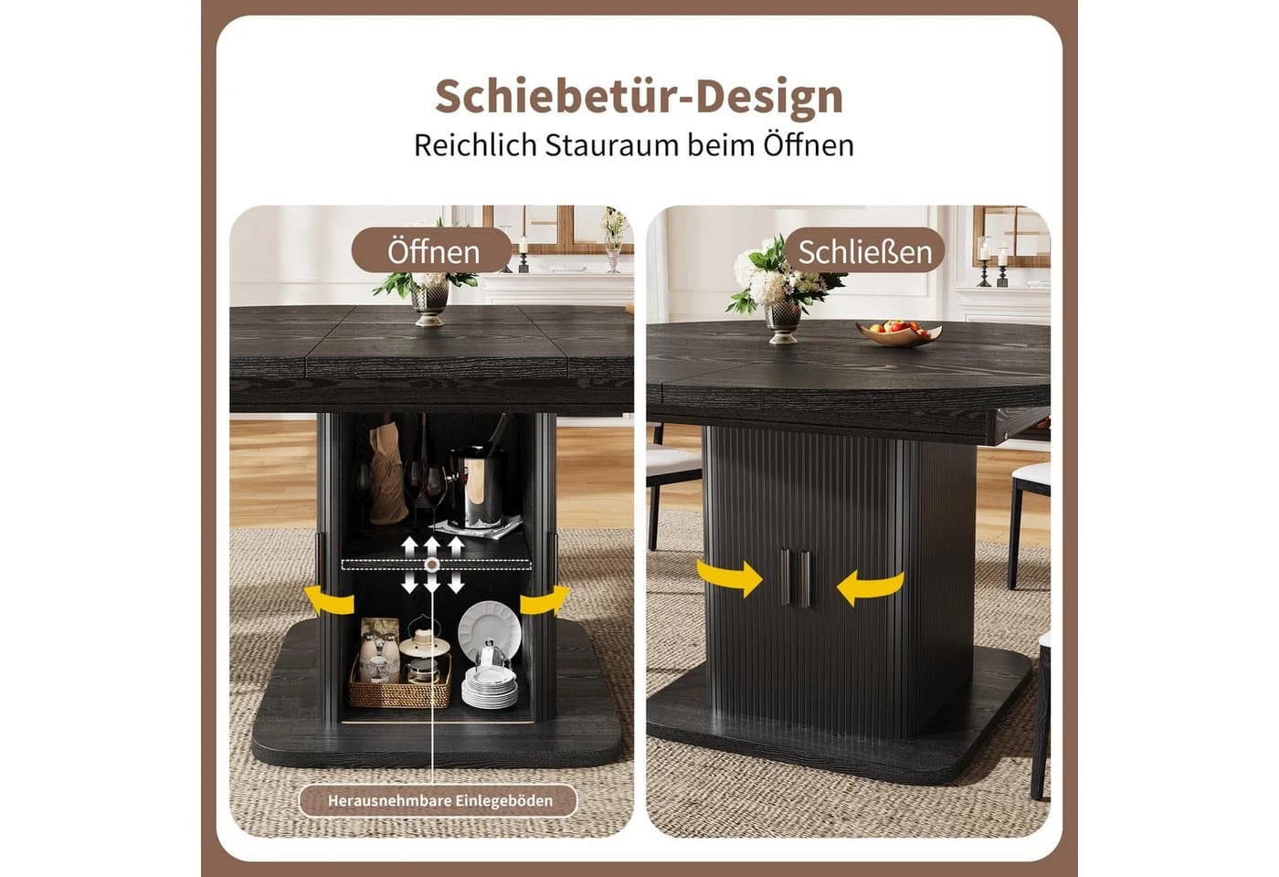 i@home Ausziehbarer Esstisch mit Stauraum Braun/Schwarz - Bild 4