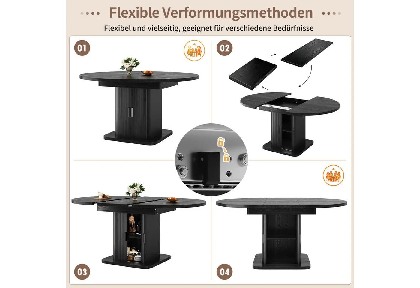 i@home Ausziehbarer Esstisch mit Stauraum Braun/Schwarz - Bild 5
