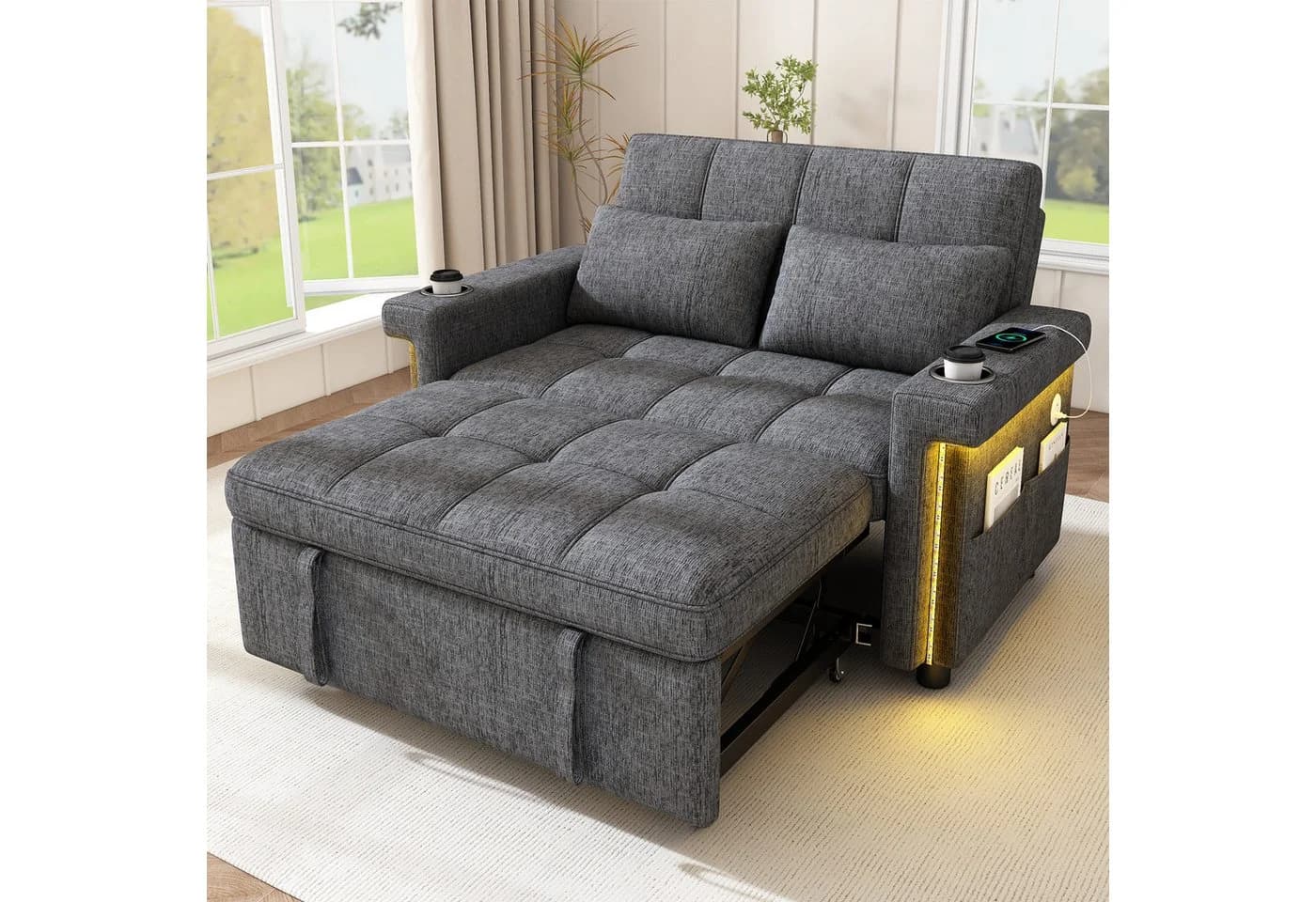 i@home 2-Sitzer Schlafsofa Grau mit LED-Beleuchtung und USB-Anschluss - Bild 2