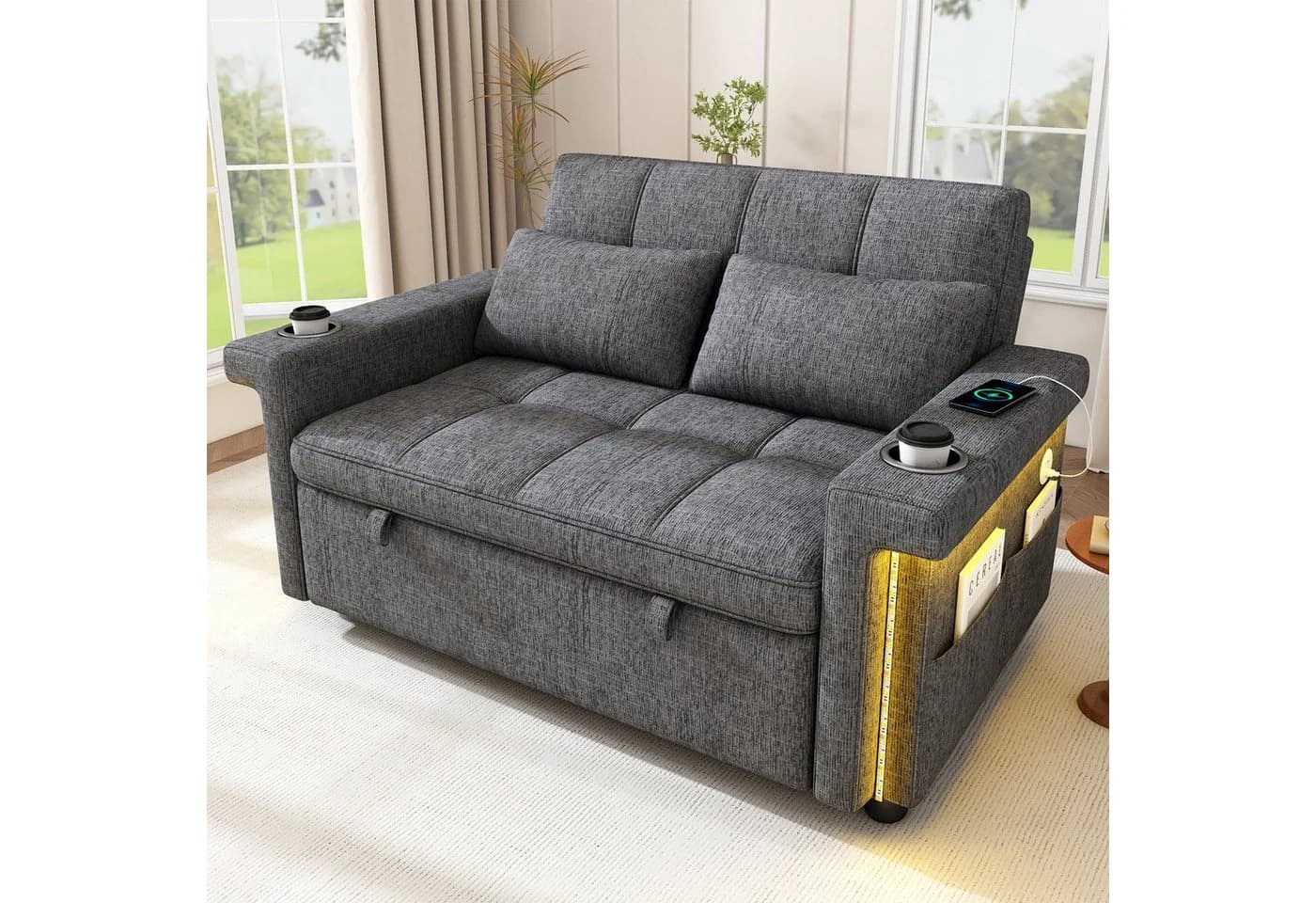 i@home 2-Sitzer Schlafsofa Grau mit LED-Beleuchtung und USB-Anschluss - Bild 3
