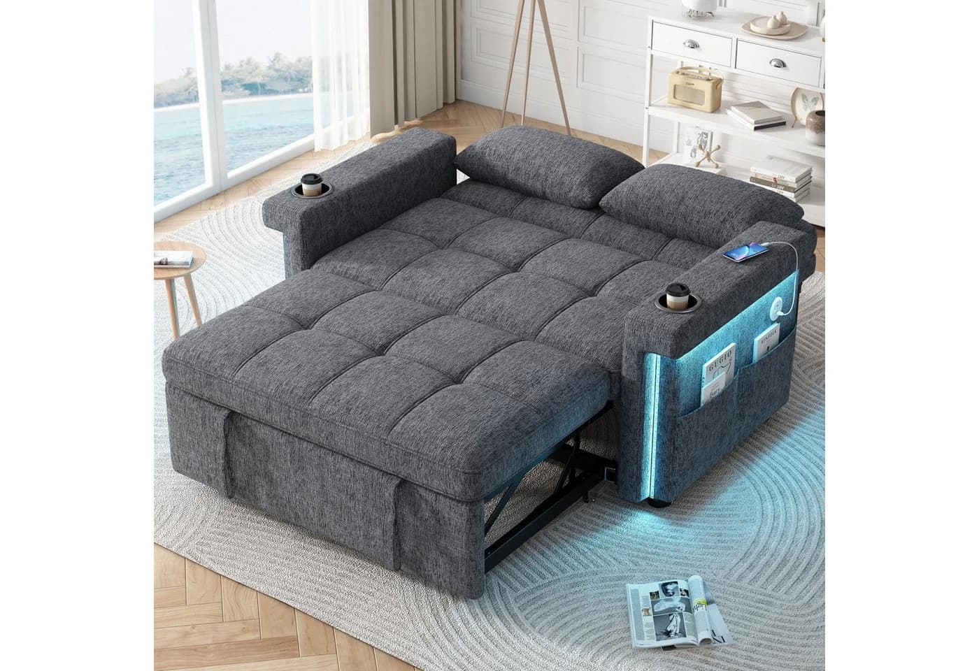 i@home 2-Sitzer Schlafsofa Grau mit LED-Beleuchtung und USB-Anschluss - Bild 4
