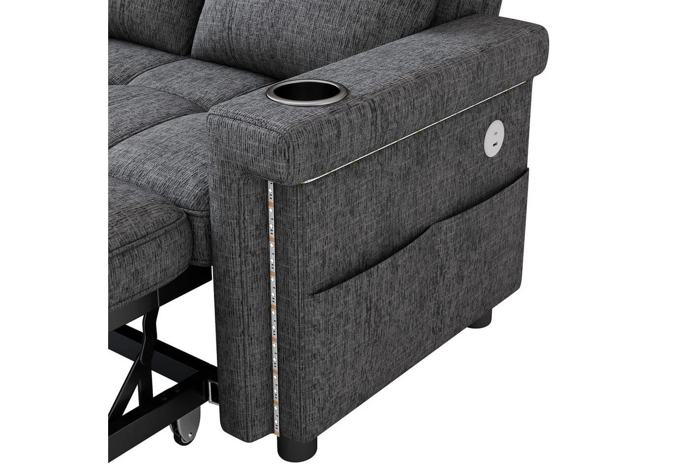 i@home 2-Sitzer Schlafsofa Grau mit LED-Beleuchtung und USB-Anschluss - Bild 5