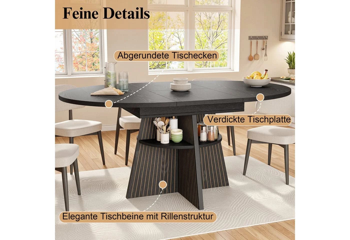 i@home Ausziehbarer Esstisch Schwarz mit Ablagefach - Bild 3