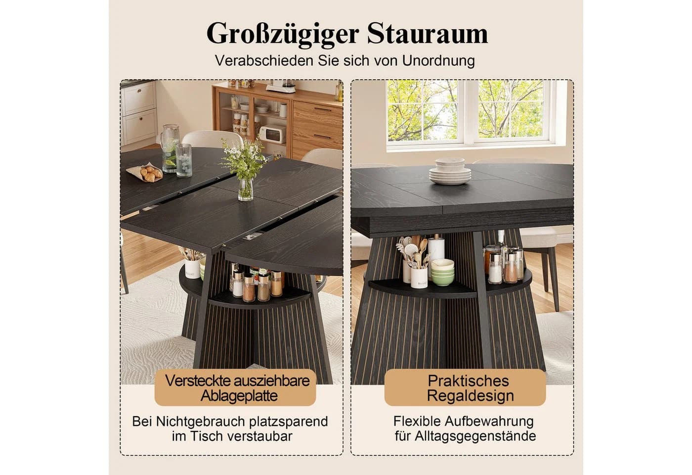 i@home Ausziehbarer Esstisch Schwarz mit Ablagefach - Bild 4