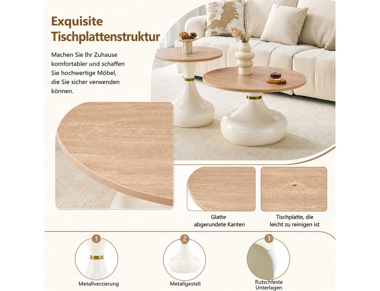 i@home Couchtisch 2er Set rund Sanduhr-Design Melamin - Bild 3