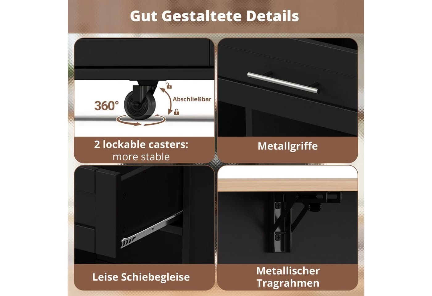 i@home Kücheninsel auf Rollen mit klappbarer Arbeitsplatte & Weinregal - Bild 4