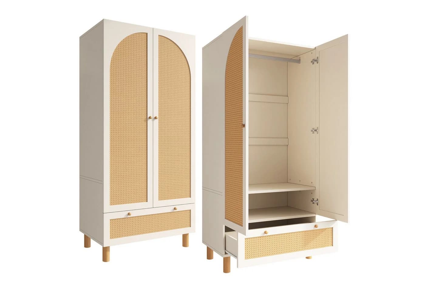 i@home Kleiderschrank Landhausstil Rattan-Türen Weiß