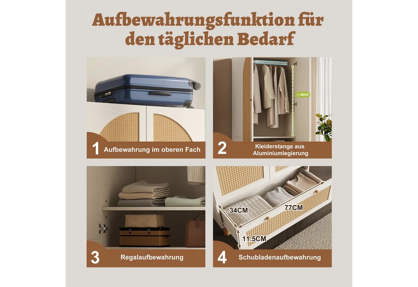 i@home Kleiderschrank Landhausstil Rattan-Türen Weiß - Bild 4