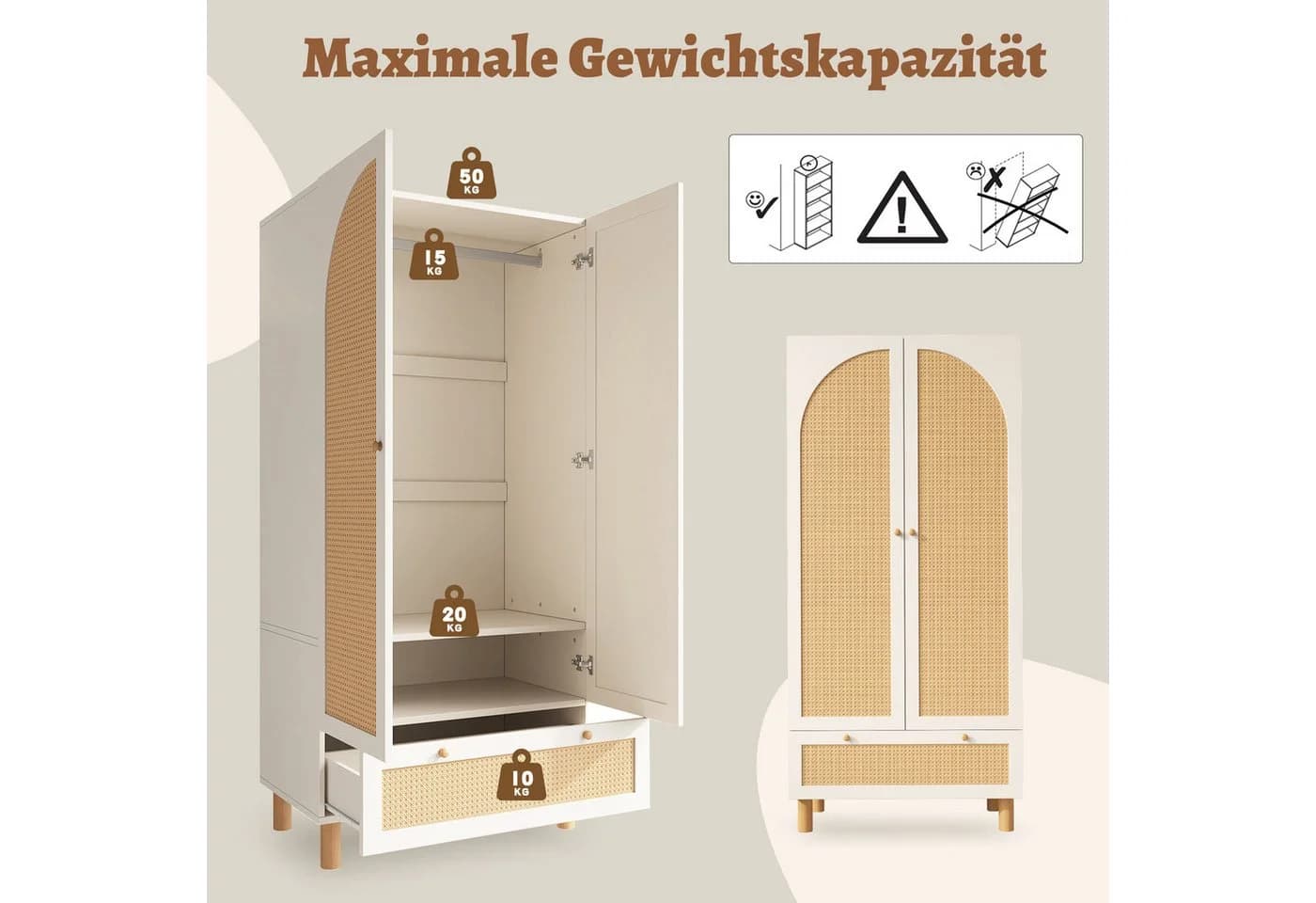 i@home Kleiderschrank Landhausstil Rattan-Türen Weiß - Bild 5