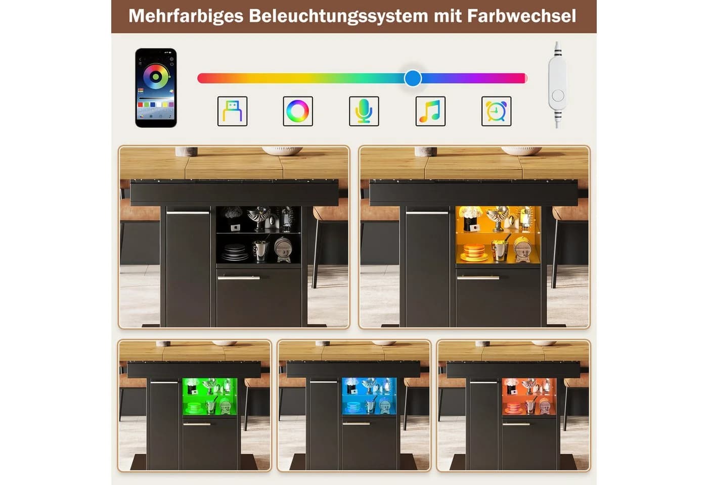 i@home Ausziehbarer Esstisch mit LED & Stauraum Schwarz - Bild 4