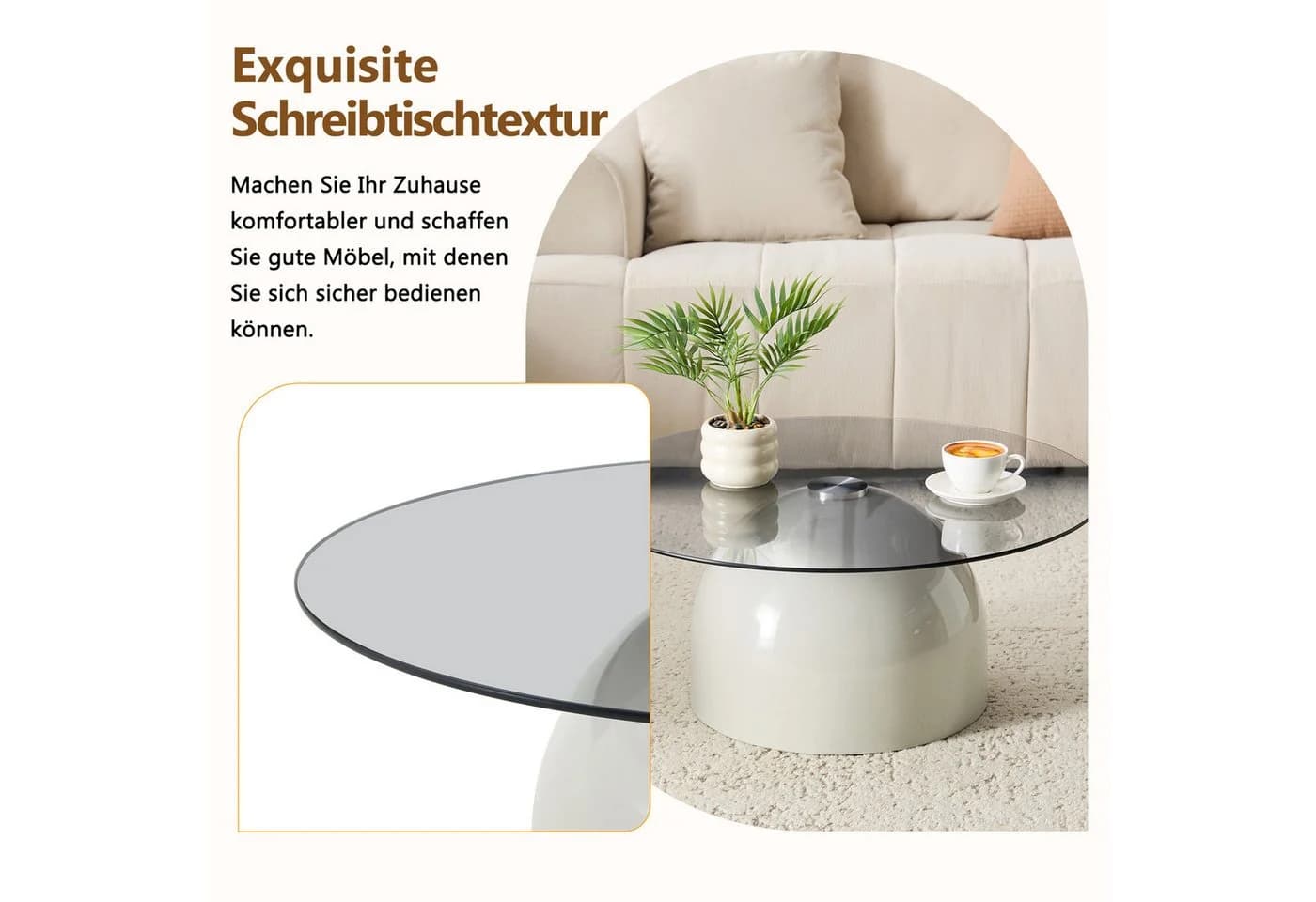 i@home Runder Glas-Couchtisch 70 cm Stahlsockel Modern Weiß/Grau - Bild 4