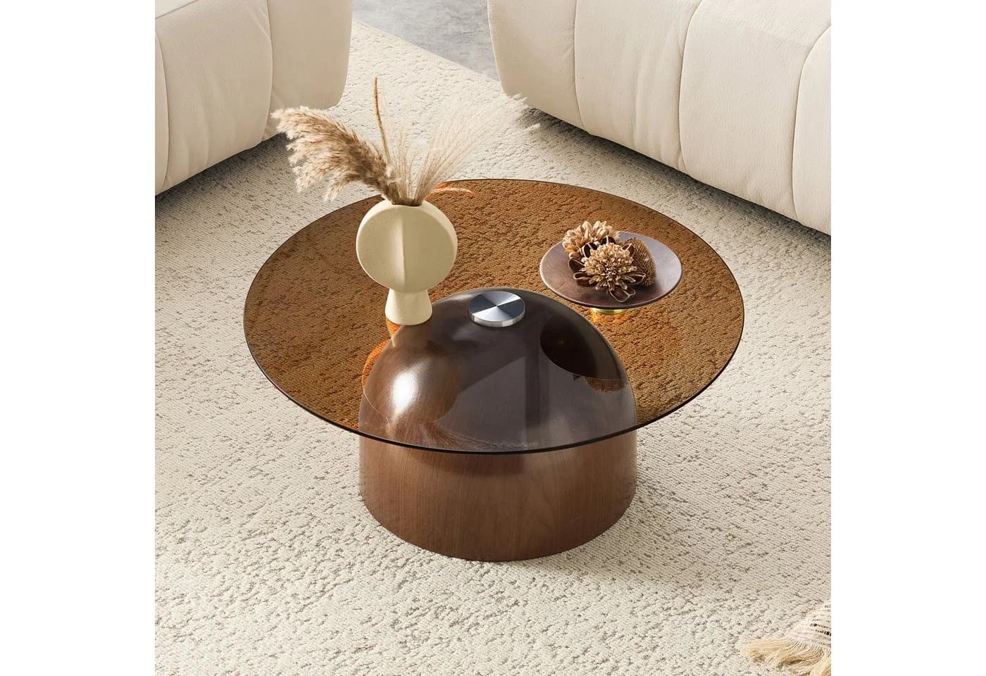 i@home Runder Glas-Couchtisch 70 cm Stahl-Sockel Modern