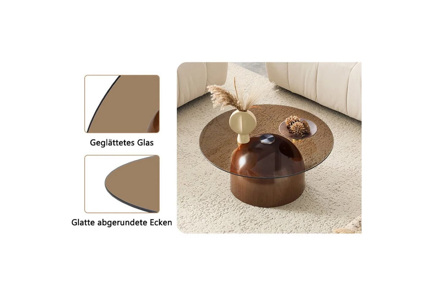 i@home Runder Glas-Couchtisch 70 cm Stahl-Sockel Modern - Bild 3