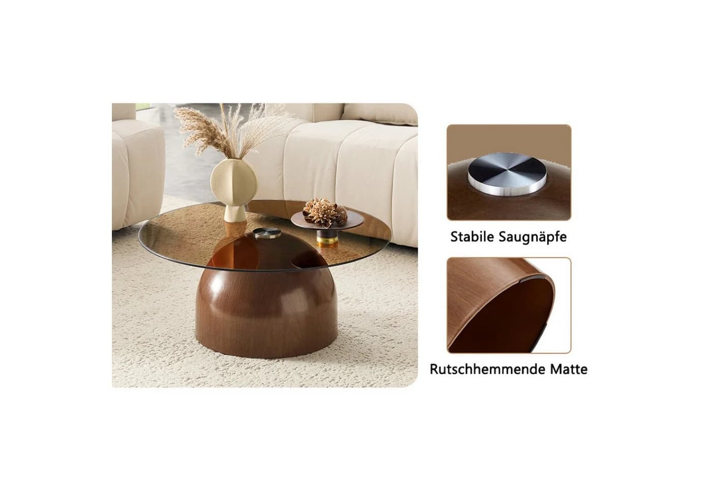 i@home Runder Glas-Couchtisch 70 cm Stahl-Sockel Modern - Bild 4