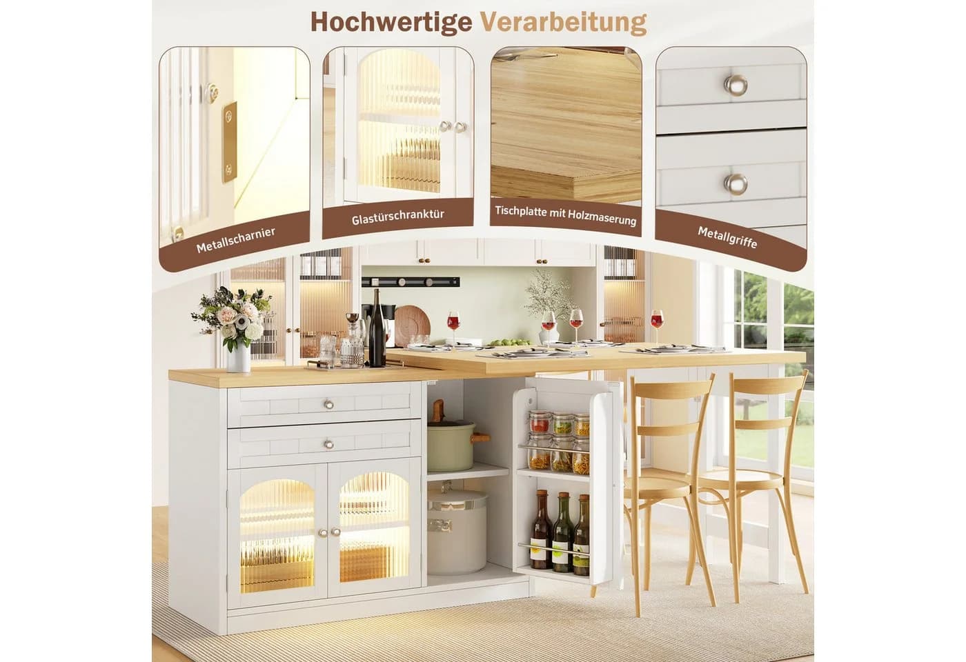 i@home Ausziehbarer Bartisch mit 360° drehbarer Tischplatte Weiß/Schwarz - Bild 4