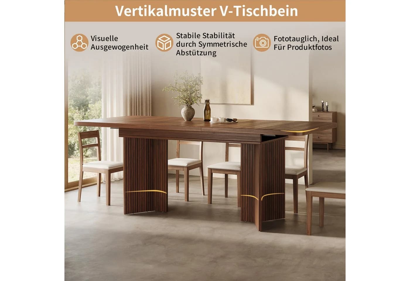 i@home Ausziehbarer Esstisch Nussbaumoptik Riffel-V-Bein - Bild 3