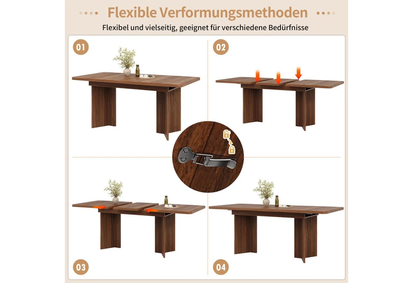 i@home Ausziehbarer Esstisch Nussbaumoptik Riffel-V-Bein - Bild 5