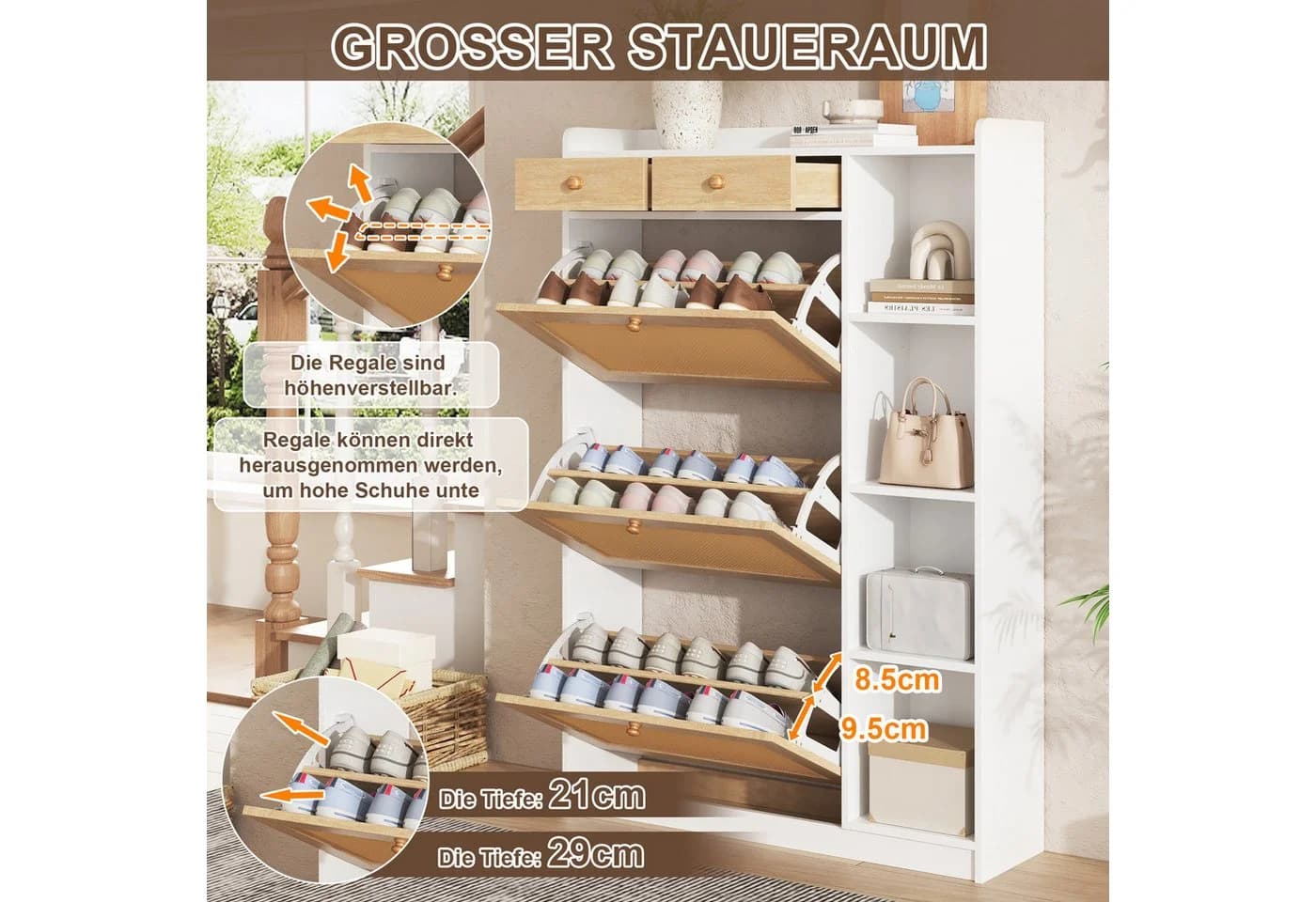 i@home Schuhschrank mit 3 Klappfächern und Schubladen - Bild 3