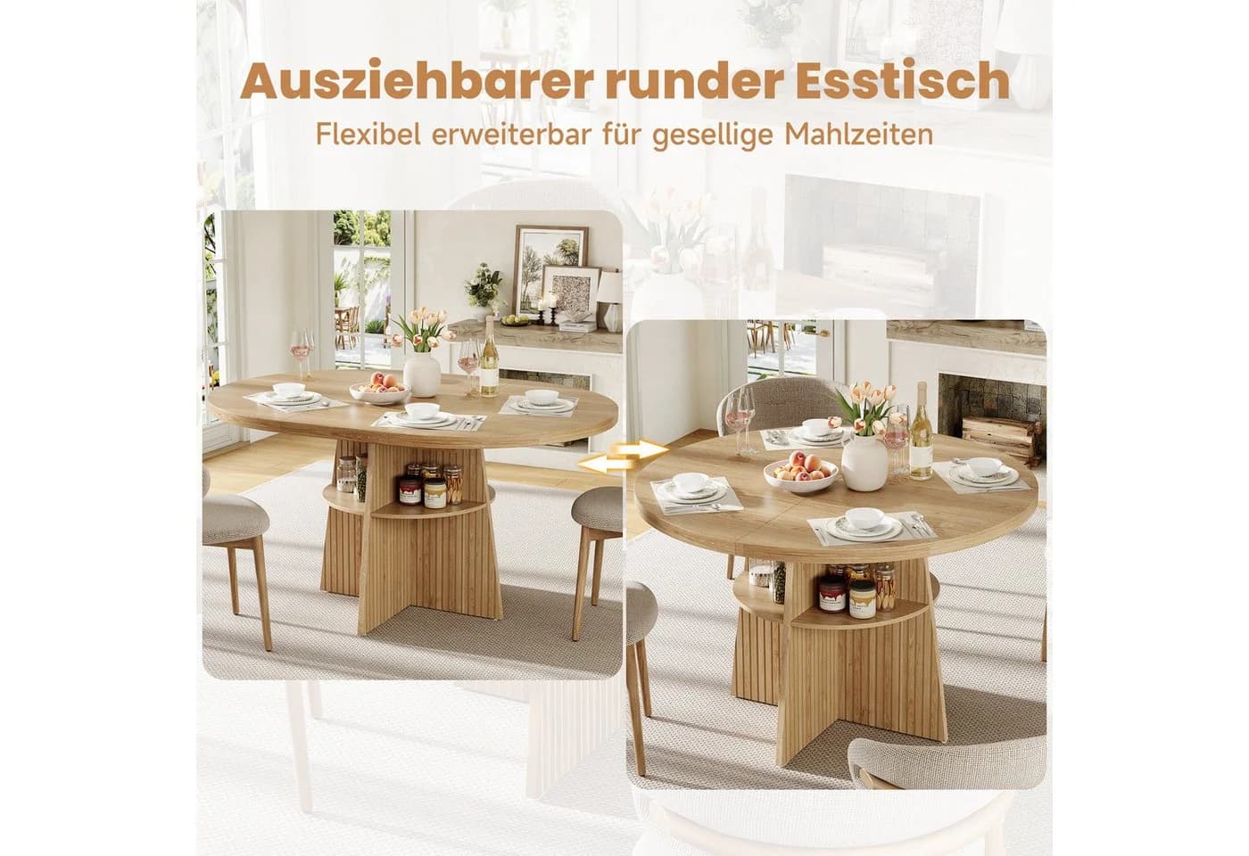 i@home Ausziehbarer Esstisch Naturoptik Beige