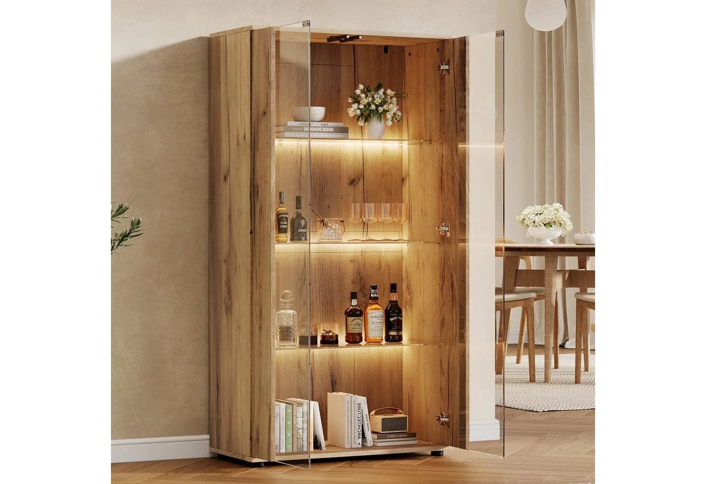 i@home Glasvitrine mit LED Beleuchtung und Glastüren Modern Weiß - Bild 2