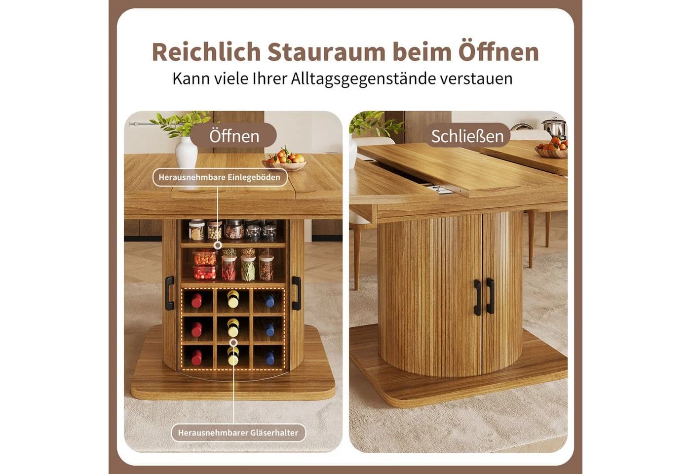 i@home Ausziehbarer Esstisch mit Stauraum MDF Metall Braun/Schwarz - Bild 3