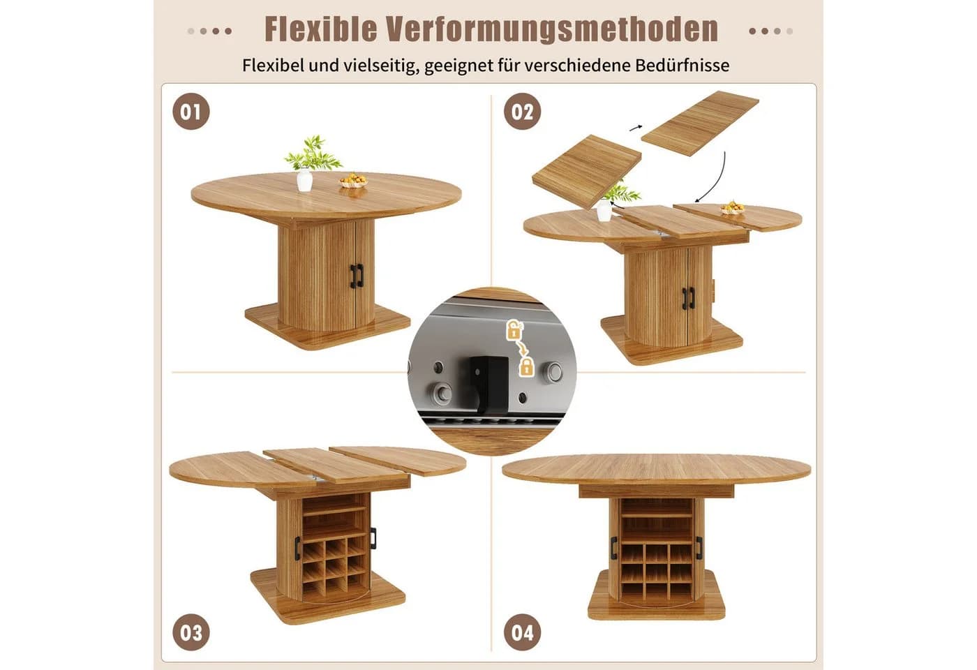i@home Ausziehbarer Esstisch mit Stauraum MDF Metall Braun/Schwarz - Bild 4