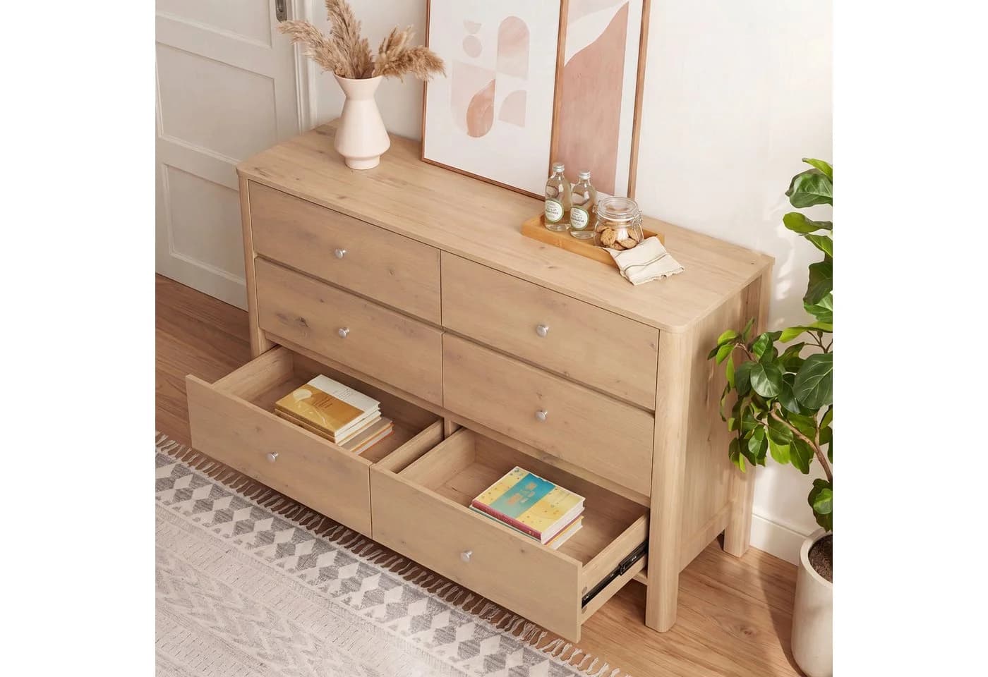 i@home Kommode Sideboard 6 Schubladen Eiche/Silber - Bild 2