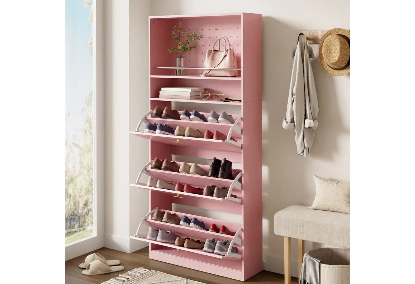 i@home Schuhschrank Rosa mit Klappfächern und Lochwand