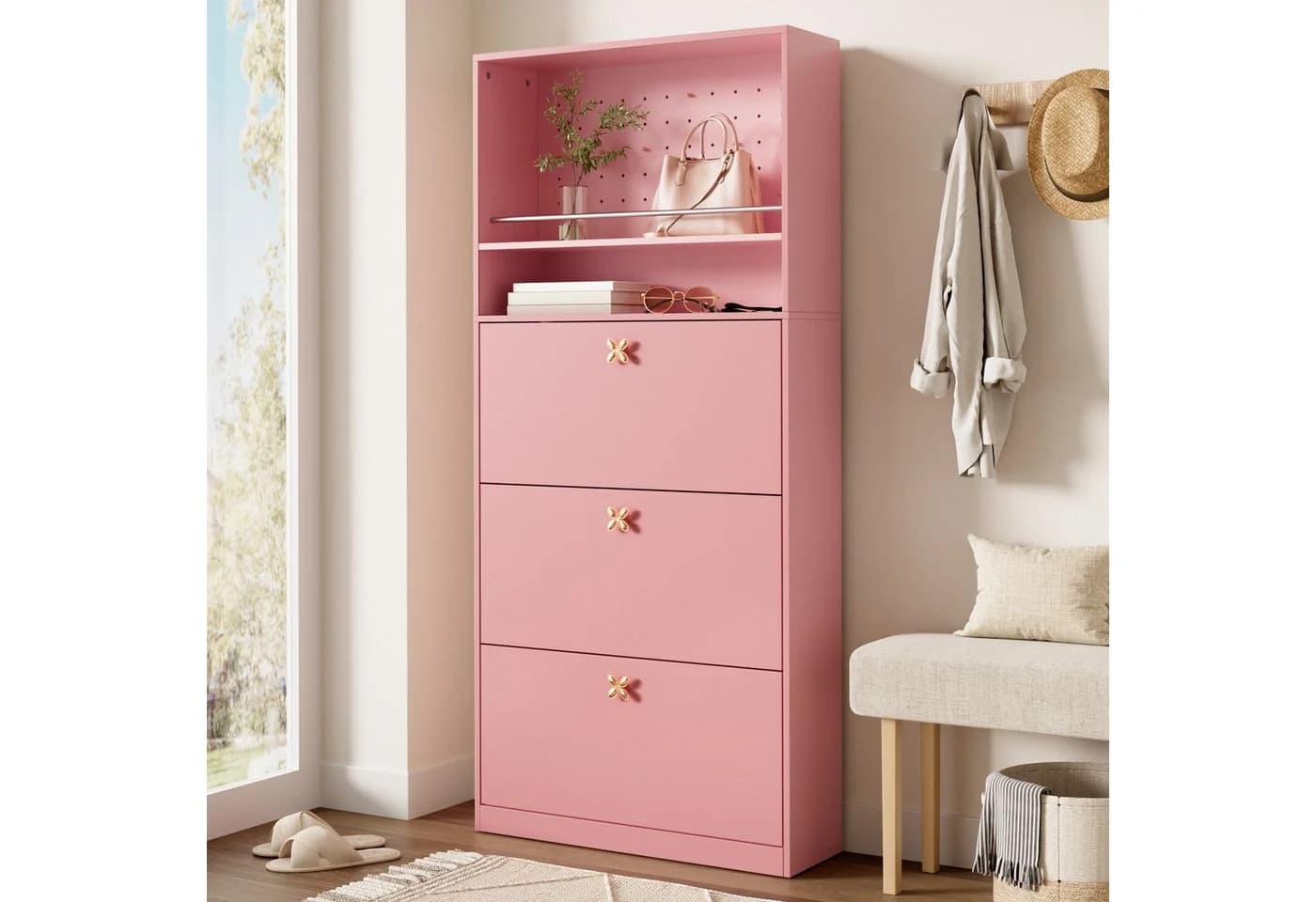 i@home Schuhschrank Rosa mit Klappfächern und Lochwand - Bild 2