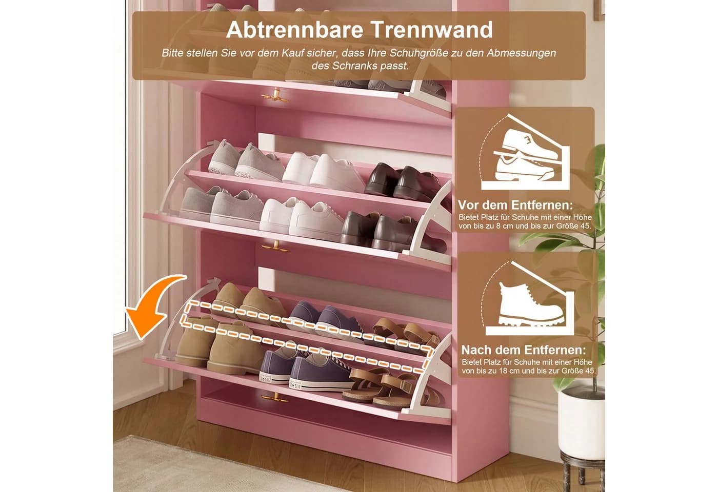 i@home Schuhschrank Rosa mit Klappfächern und Lochwand - Bild 3