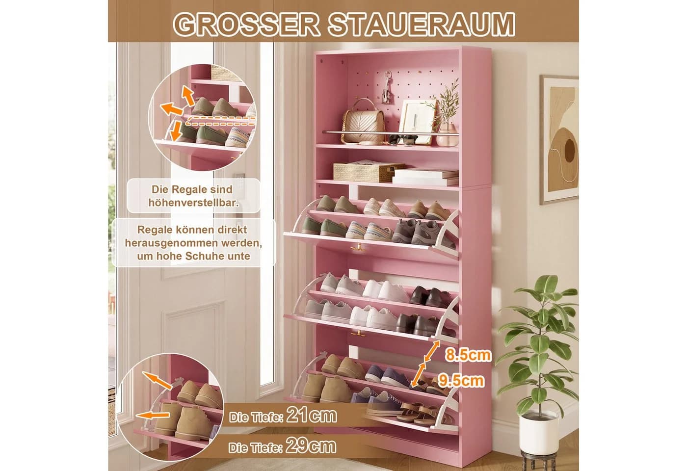 i@home Schuhschrank Rosa mit Klappfächern und Lochwand - Bild 4