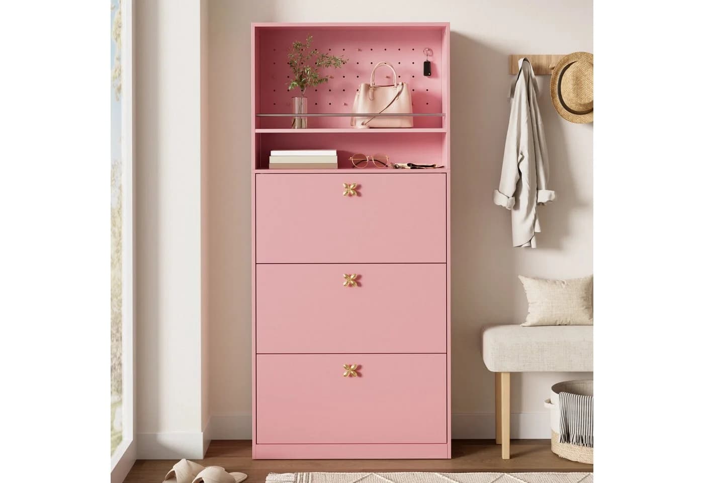 i@home Schuhschrank Rosa mit Klappfächern und Lochwand - Bild 5