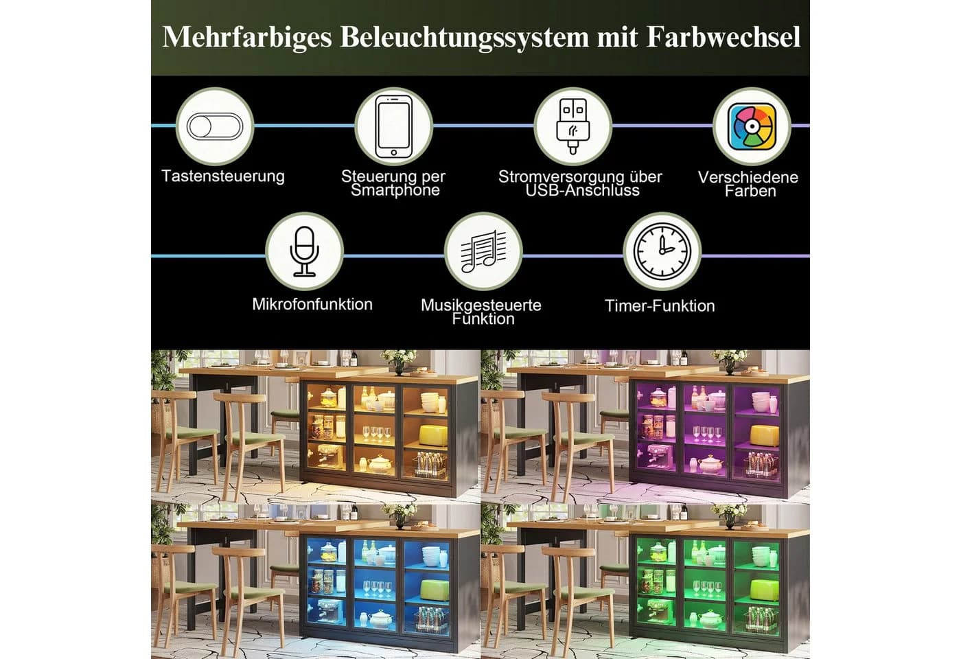 i@home Ausziehbarer Bartisch mit Seiten-Schrank & 360° Drehfunktion Schwarz - Bild 3