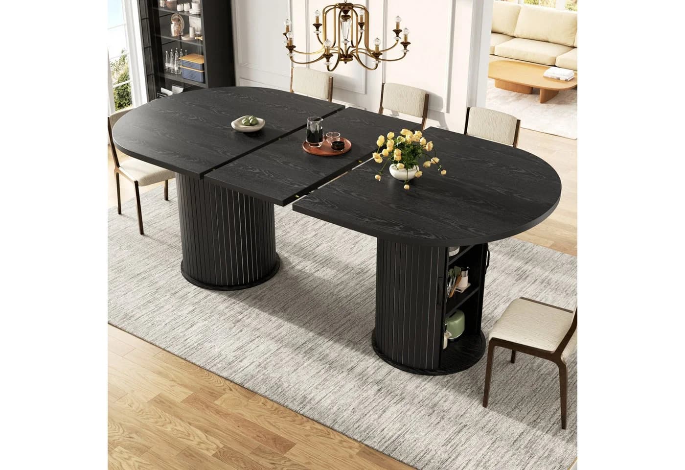 i@home Ausziehbarer Esstisch Modern Schwarz mit Staufach - Bild 2